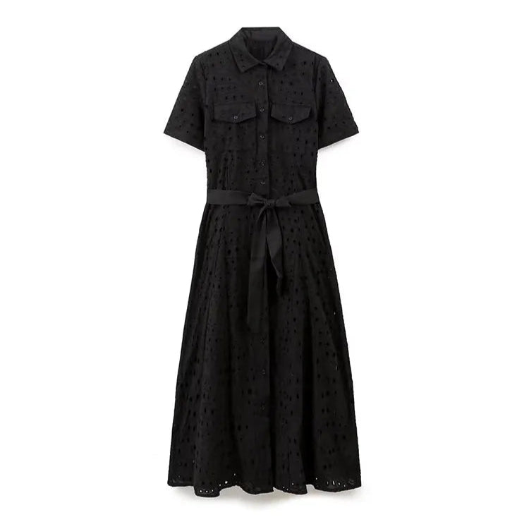 Robe Chemise Brodée Noire